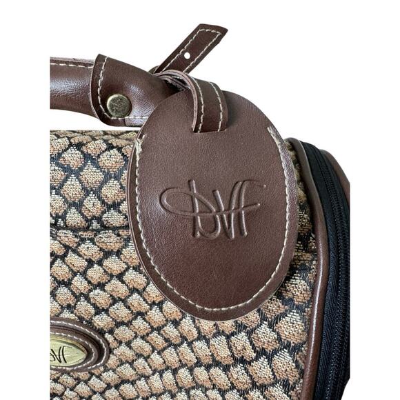 Vintage DVF Travel Makeup Train Case Duffel Bag Brown Monogram Tapestry Lock - Picture 5 of 11
